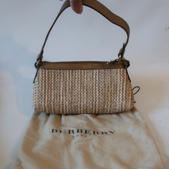 Womens Burberry Natural Bronze Raffia Leather Mini Shoulder Handbag - Picture 1 of 15